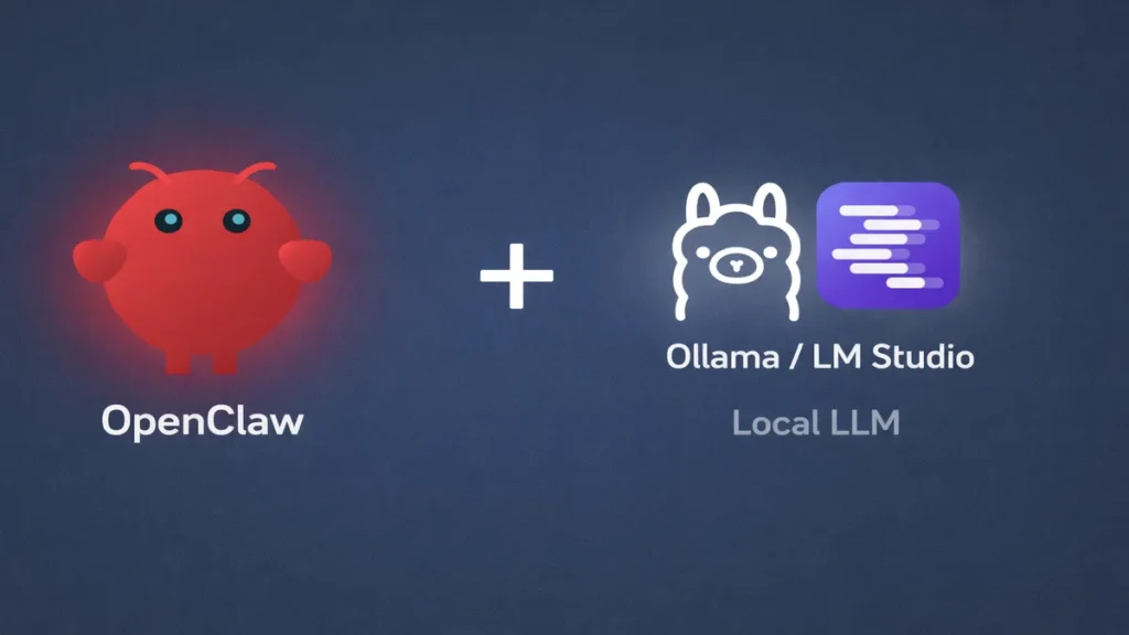 OpenClaw + logotipos de Ollama/LM Studio con la etiqueta LLM Local