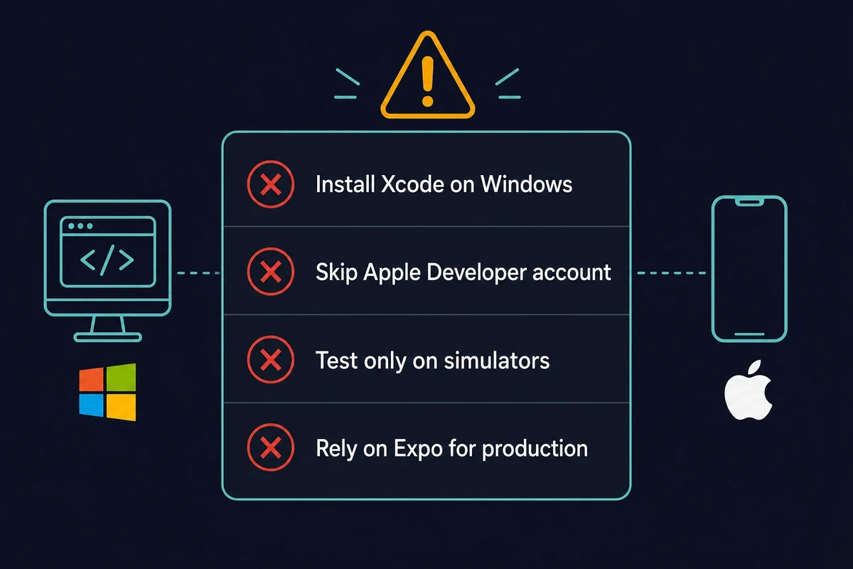 Checklist of common React Native iOS mistakes to avoid when building on Windows