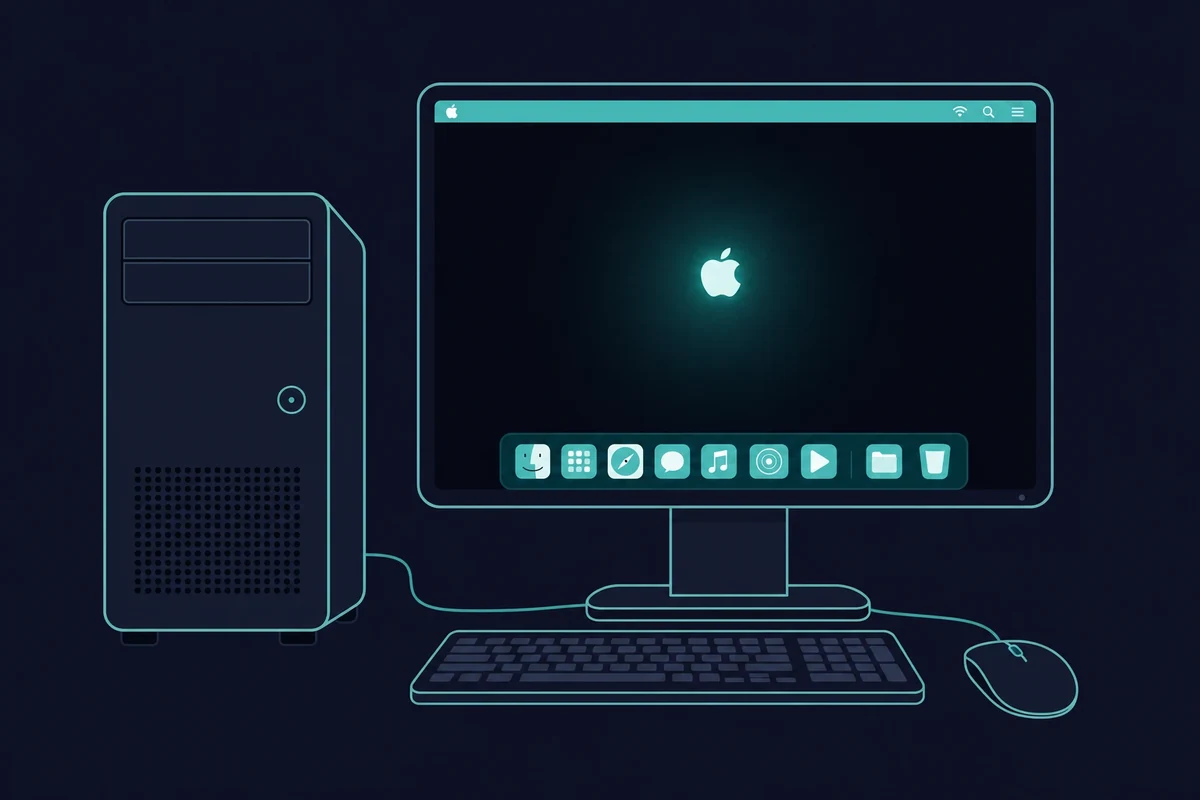 A non-Apple PC booting macOS in a Hackintosh setup to run Xcode for Windows