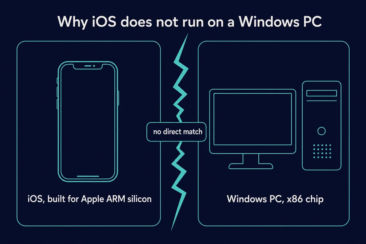 Why iOS apps do not run on Windows: iPhone Apple ARM silicon versus Windows PC x86 chip mismatch