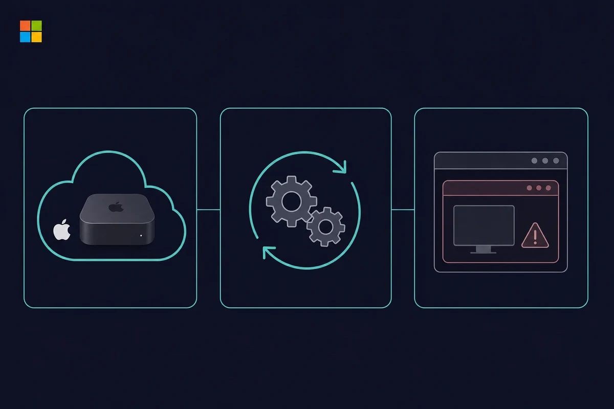 Three ways to test iOS apps on Windows: a cloud Mac, a cloud build pipeline, and a VM