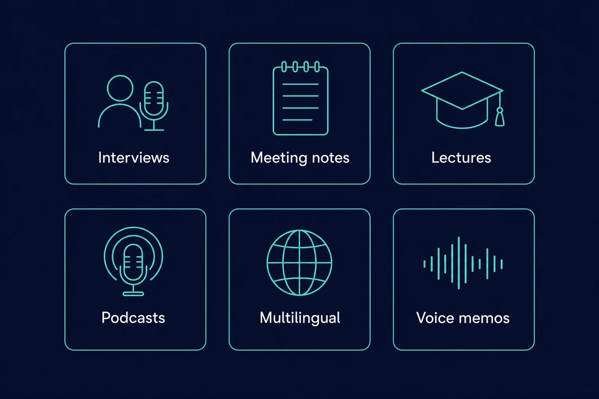 Real-world cases to use Whisper locally: interviews, meetings, lectures, podcasts, multilingual, voice memos