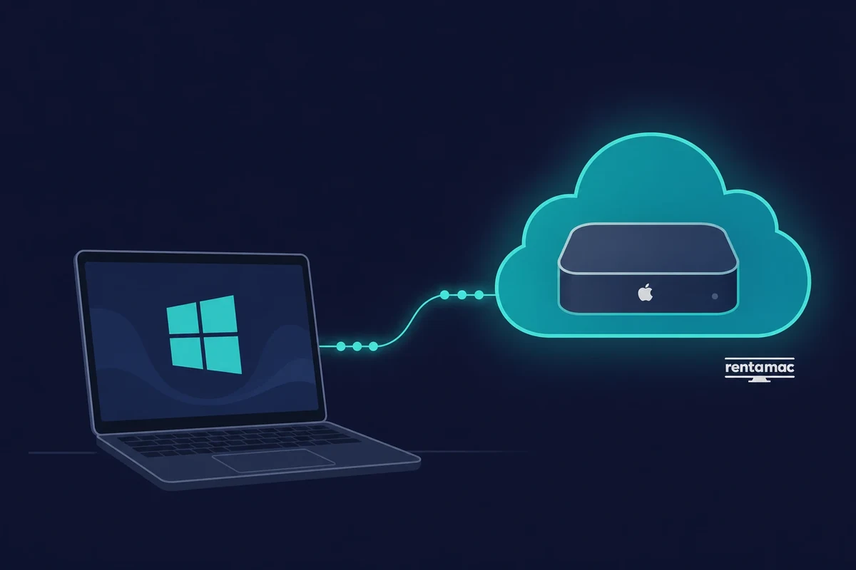 A cloud Mac streamed to a Windows laptop, the recommended way to use Xcode for Windows