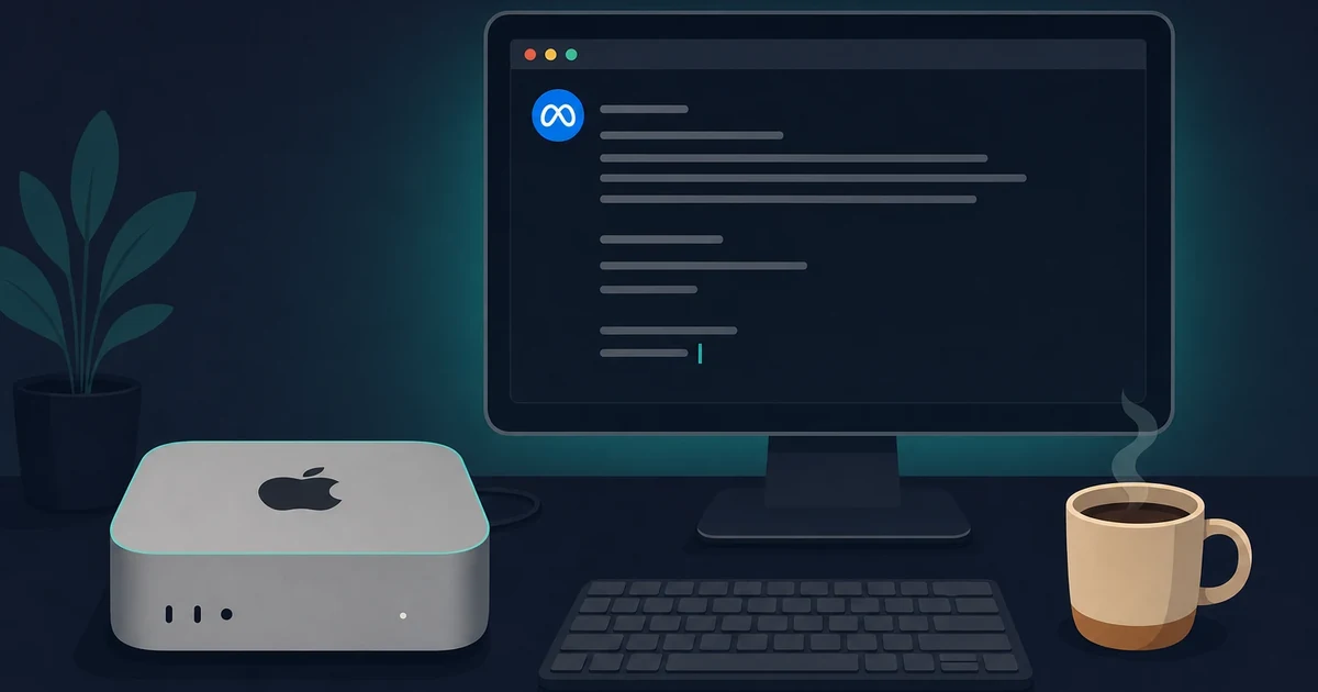 Mac mini running a small local Llama model in a terminal chat window on a calm desk
