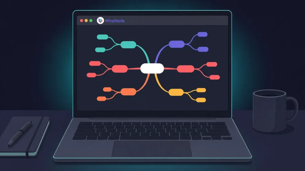 MindNode mind map open in macOS on a Windows laptop screen
