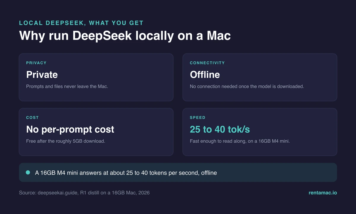 Private, offline DeepSeek on a Mac at 25 to 40 tokens per second