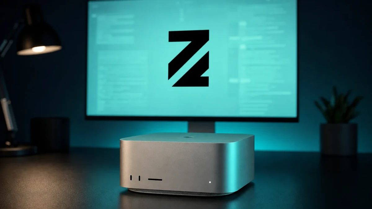 Mac Studio running GLM 5.2 with the Z.ai logo glowing on the monitor